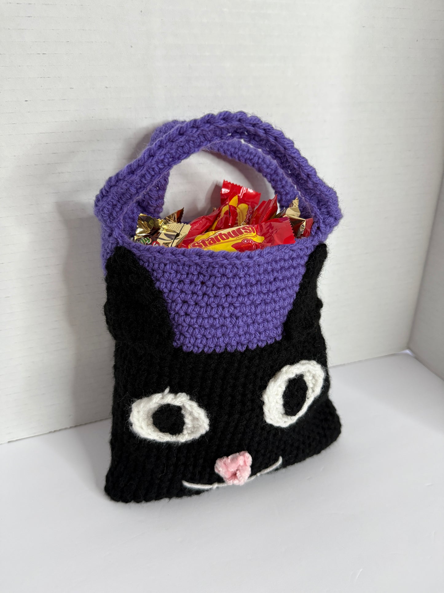 Crochet Halloween Black Cat candy bag