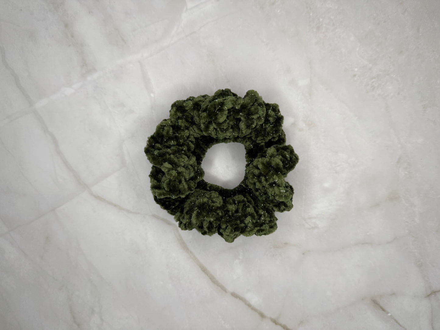 Handmade Glittery Velvet Crochet Scrunchie – Soft Hair Tie