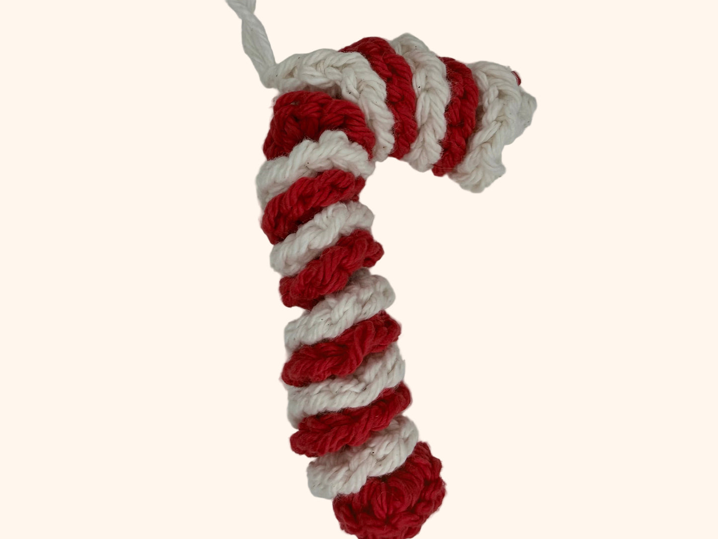 Crochet red and white striped candy cane-shaped