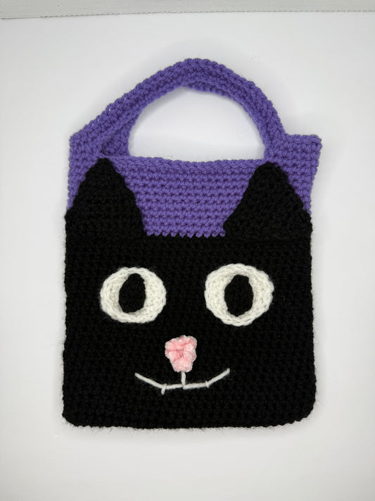 Crochet Halloween Black Cat candy bag