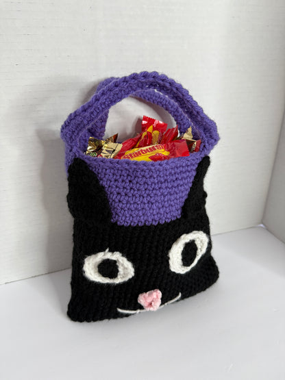 Crochet Halloween Black Cat candy bag