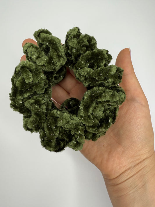 Handmade Glittery Velvet Crochet Scrunchie – Soft Hair Tie