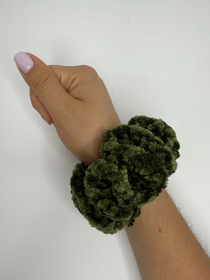 Handmade Glittery Velvet Crochet Scrunchie – Soft Hair Tie