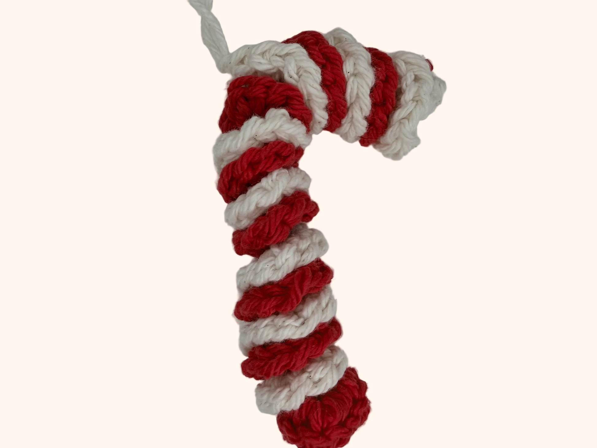 Crochet red and white striped candy cane-shaped 
